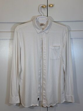Faherty Men's XL Tall Long Sleeve Knit Button-Up Shirt White 100% Organic Cotton